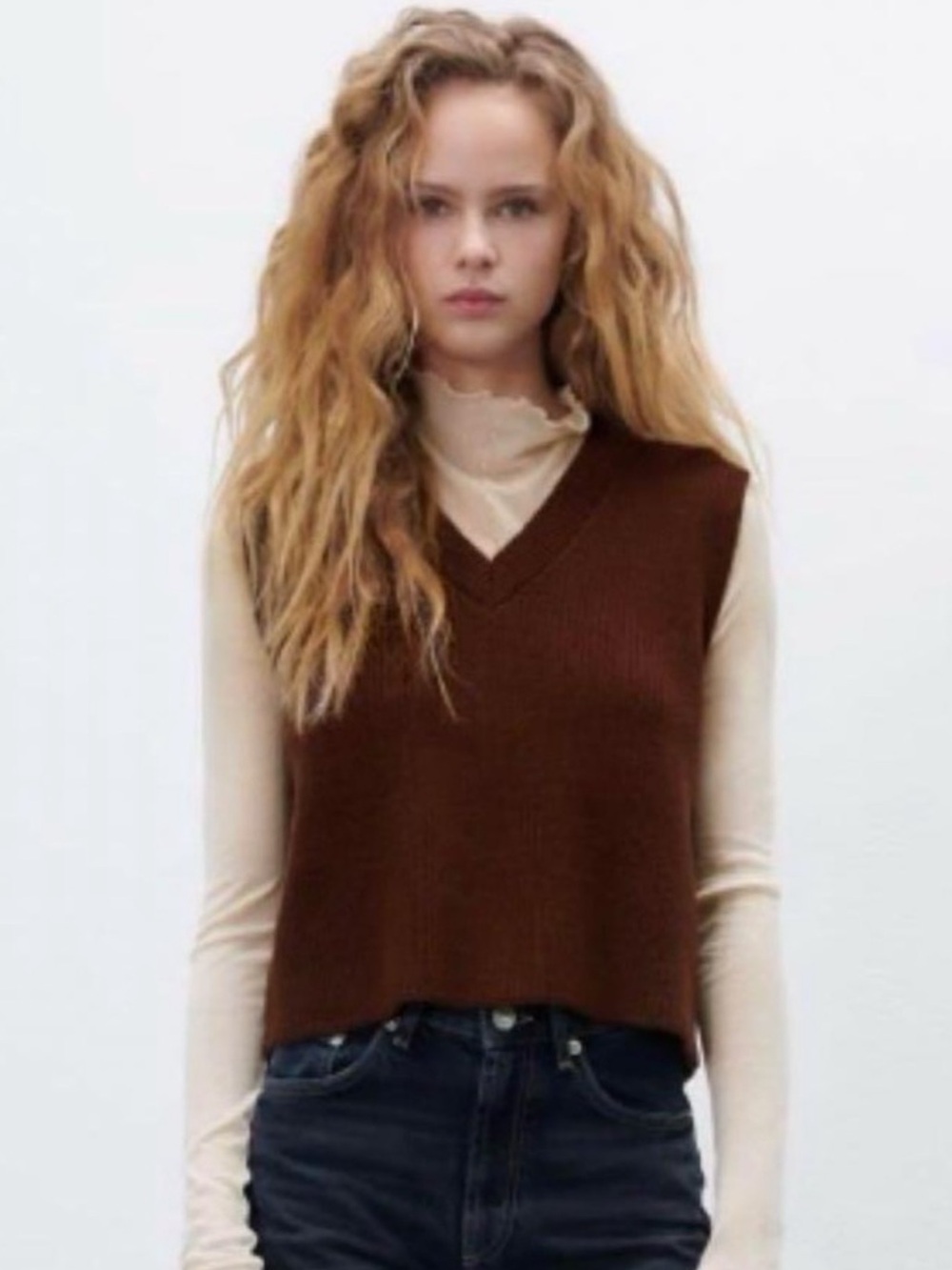 ZARA Brown V-Neck Sweater Vest